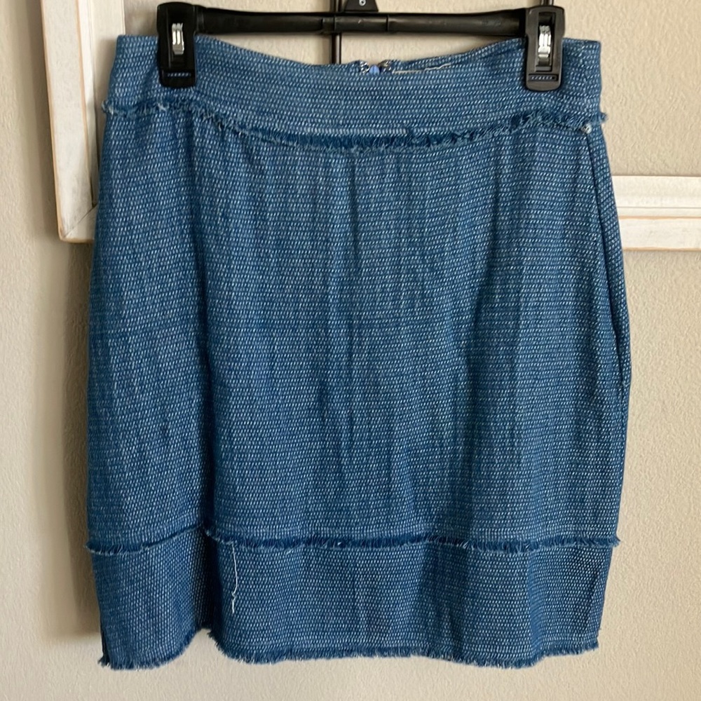mo:vint Blue Soft Tweed Skirt raw hem NWT